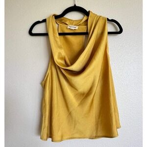 Open Edit Satin Cowl Neck Tank Top L Mustard Gold Old Money Y2K Euro Summer